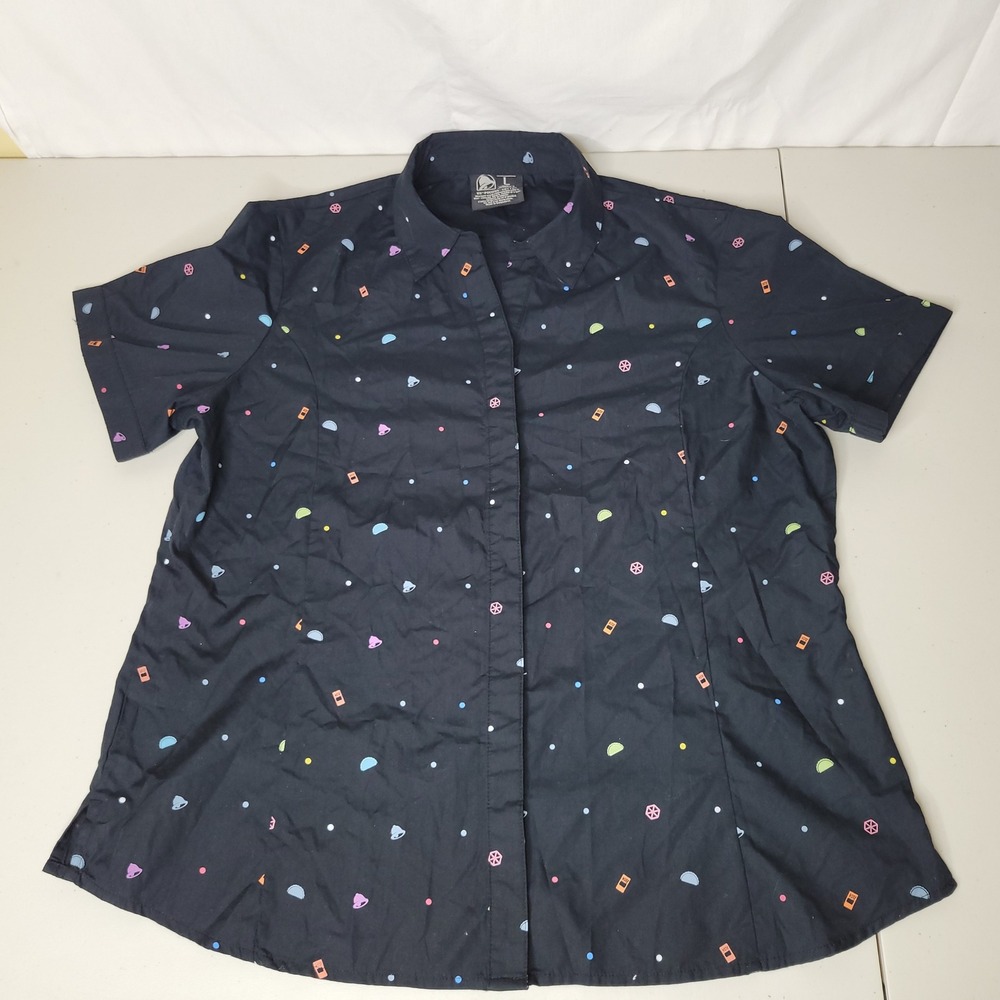 RARE Women's Taco Bell Managers Black Short Sleeve Button Up Shirt‎